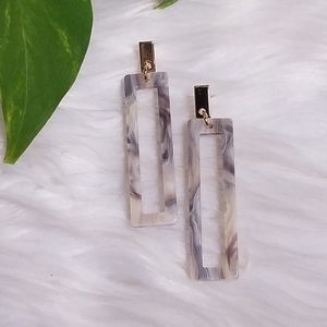 Light Gray and Ivory Shell Rectangular Cutout Earrings